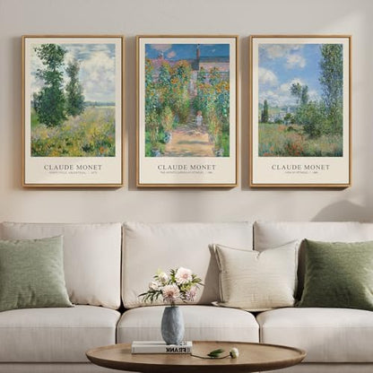 3 Piece Framed Claude Monet Landscape Wall Art for Living Room, 16x24 Inch - color: Green and Blue, size: 16"W x 24"Hx3Pcs