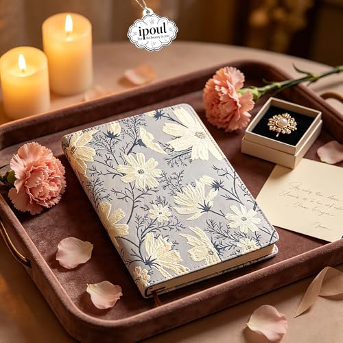 ipoul Beautiful Journal for Women, Daisy Flower, Hardcover, A5, 6x8, Lined Pages, Lay-flat, Personal Notebook, Self Care Journal, 40th Birthday Gifts for Women, Mothers day Gifts for mom - color: Daisy-silver