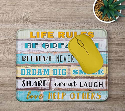 Inspirational Quote Mouse Pad, Stitched Edges Mouse Pad with Life Rules Quote Pattern