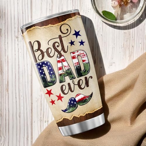 Best Dad Ever Patriotic Tumbler 20oz, Rustic American Mustache Design, Stainless Steel Insulated Travel Mug, Funny Gift for Fathers Day, Birthday, Husband, Grandpa - color: Dad Life S4