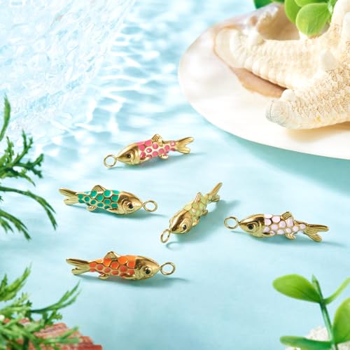 Craftdady Enamel Koi Fish Charms Long-Lasting Plated CZ Sea Ocean Life Animals Pendants 18K Gold Plated Goldfish Charms for Jewelry Making Bracelets Earrings - color: 5 Color