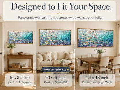 KIRFOLUC Abstract Ocean Wall Art, Large Framed Textured Print Painting - color: Fish, size: 32"L x 16"W