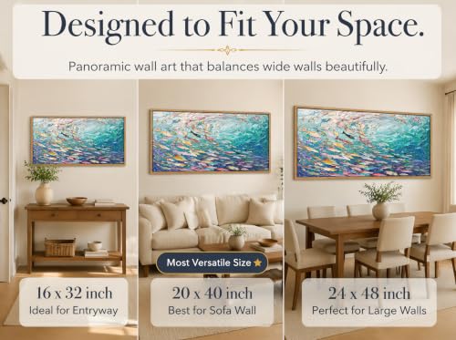 KIRFOLUC Abstract Ocean Wall Art, Large Framed Textured Print Painting - color: Fish, size: 48"L x 24"W