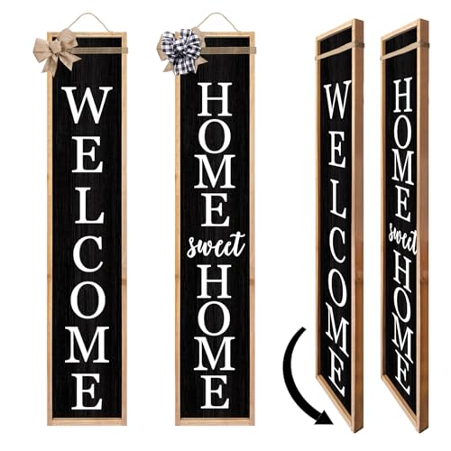 TQianJiang Outdoor 2in1 Welcome Sign for Front Porch Standing 45"X9" Wood - color: 2in1 Welcome (Wood Black)