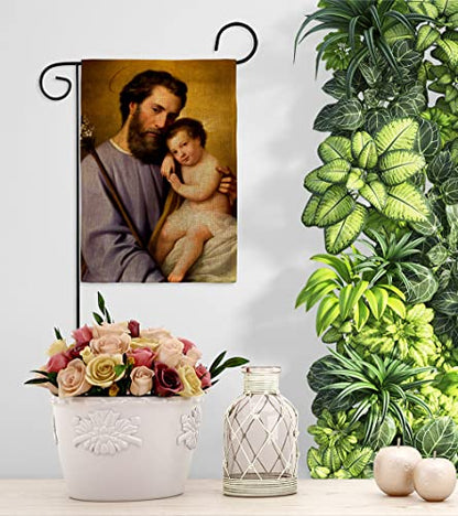 St. Joseph and Infant Jesus Burlap Garden Flag-Religious Faith Hope Grace Peace Dove Christian Religion Easter House Decoration Banner Small Yard Gift Double-Sided, Made in USA