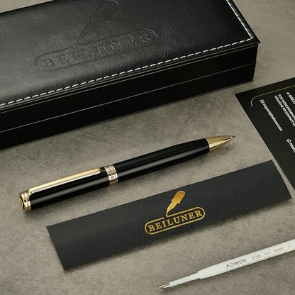 BEILUNER Luxury Personalized Gel Pen with 24K Gold Finish, Black Piano Lacquer, Luxury Grade Craftsmanship, Best Pen Gift Set for Men and Women, Professional, Executive, Office, Retractable Nice Pens - color: ,Black with Gold (Personalized)