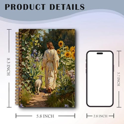 Exqcom Jesus and Lamb Christian Spiral Notebook, Jesus Leaves the 99 Sheep Prayer Bible Journal Gifts for Women, Wildflower Religious Hardcover Notebook Journal Office School Supplies, 5.5x8.3 - color: white Bible Notebook-T