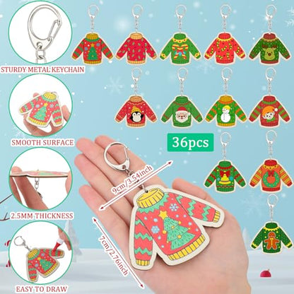 Trnayi 36 Pcs Christmas Ugly Sweater Wood Keychain DIY Craft - style: Ugly Sweater