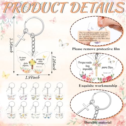 Sureio 100 Sets Spanish Christian Keychain and Cards - style: Cute Butterfly