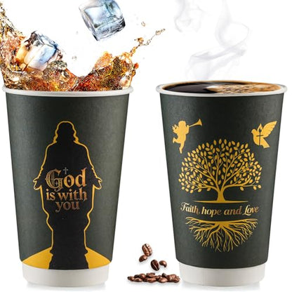 24 Pack 16oz Christian Coffee Cups with Lids Disposable Paper Cups Hot Cold Beverage Drinking Cup for Religious Party Favors Sunday School Church Baptism - color: pray