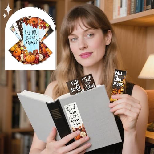 Fall Christian Bookmarks Gifts - 200 Pcs Autumn Pumpkin Bookmark Paper Scripture Maple Leaf Religious Page Book Marks Church Gift for Women Men Thanksgiving Book Lovers Reading Party Supplies - color: Autumn Christian