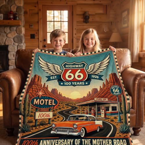 Wxiben Retro 66 Road Blanket Gifts for Women Men 60" X 50" Throw Blanket - color: Retro 66 Road