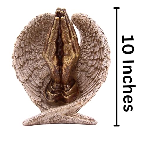 Wowser Serenity Angel Wings and Praying Hands Figurine, 10-Inch Bronze Toned Finish