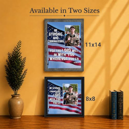 Be Strong and Courageous Military Picture Frames, Patriotic Wall Art - color: Walnut, size: 8"L x 8"W