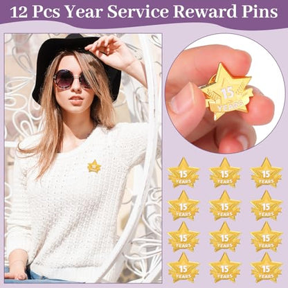 Tigeen 12 Pcs Year Service Reward Pins Star Enamel Pins, 15 Years - style: 15 Years