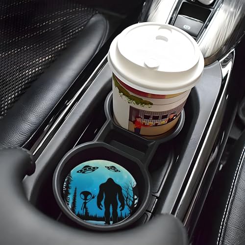 Moon Bigfoot Alien Car Cup Holder Coasters 2 Pack 2.63" for Women - color: Blue