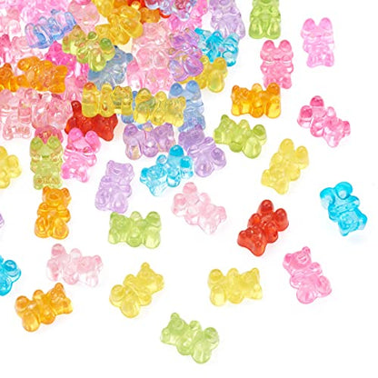 FASHEWELRY 200pcs Clear Acrylic Bear Beads Mixed Color Transparent Gummy Bear Spacer Beads Mini Cute Bears Loose Beads Bulk for Bracelet Necklace Earring Jewelry Making - color: Bear-Mixed Color 200pcs