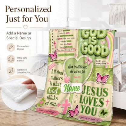 Custom Blanket for Kids Adult, God Theme Blankets for Sofa Camp Bed - color: Green