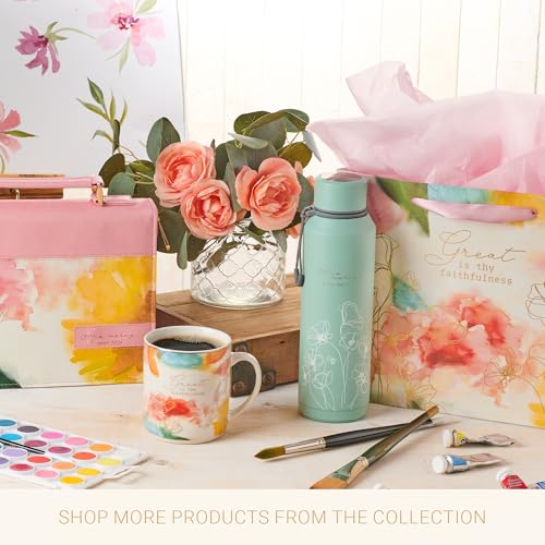 Christian Art Gifts Stainless Steel Insulated Double Wall Vacuum Spill-proof Water Bottle for Women: His Mercy Never Fails - Encouraging Drinkware for Hot/Cold All Day Temp, Teal Floral, 24 fl. oz. - color: His Mercy/Teal