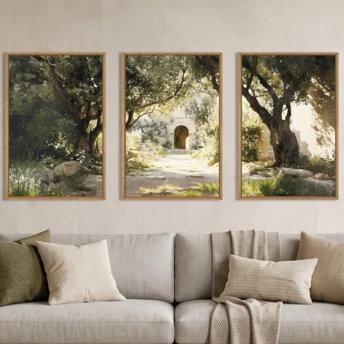 Garden of Gethsemane Landscape Framed Canvas Wall Art -24"x36"x3 - color: Garden Landscape Wall Art, size: 24"L x 36"W