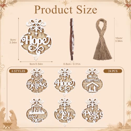 Shellwei 24 Pcs Christmas Ornament Bulk Wooden Nativity Scene Music Sheet - style: Quatrefoil