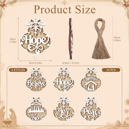 Shellwei 24 Pcs Christmas Ornament Bulk Wooden Nativity Scene Music Sheet - style: Quatrefoil