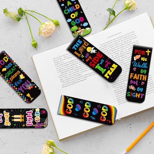 Harloon 48 Pcs Christian Bookmarks Bible Verses Magnetic Bookmarks, Vibrant - style: Vibrant