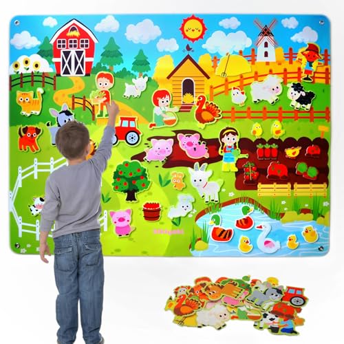 Felt Busy Board for Kids 3-5, Farm Animals Story Set for Children Play