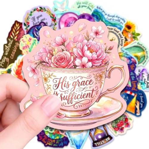 50PCS Christian Stickers, Bible Verse Religious Vinyl Decals, Waterproof Inspirational Faith Quote Stickers for Water Bottle, Laptop, Scrapbook,Phone, Skateboard, Luggage, Teens Girls, - color: Watercolor Motivational Stickers -5
