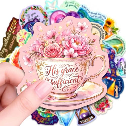 50PCS Christian Stickers, Bible Verse Religious Vinyl Decals, Waterproof Inspirational Faith Quote Stickers for Water Bottle, Laptop, Scrapbook,Phone, Skateboard, Luggage, Teens Girls, - color: Watercolor Motivational Stickers -5