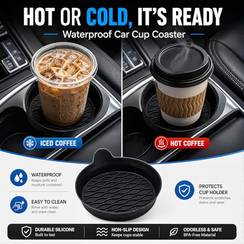 Black Silicone Car Cup Holder Coasters, Set of 4, Car Cup Holder Inserts, Interior Trim Accessories for Sedan, SUV and Pickup Truck