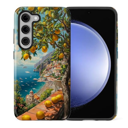 Compatible with Samsung Galaxy S23 Plus Full Body Matte Case Hard Shell Shockproof Screen Lens Protection for Girl Boy Cute Pattern Italian Coast Amalfi Lemon Mediterranean Sea - color: Italian Coast Amalfi Lemon Mediterranean Sea, size: Samsung Galaxy S2