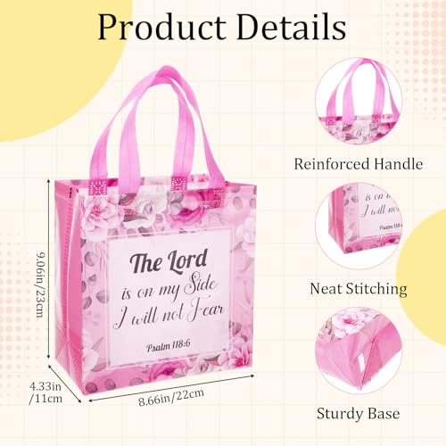 32 Pcs Christian Gift Bags for Women Non Woven Bulk Religious Gift Bags with Handles Reusable Flower Bible Verse Tote for Church Events, Baptism, Easter, Communion, Wedding