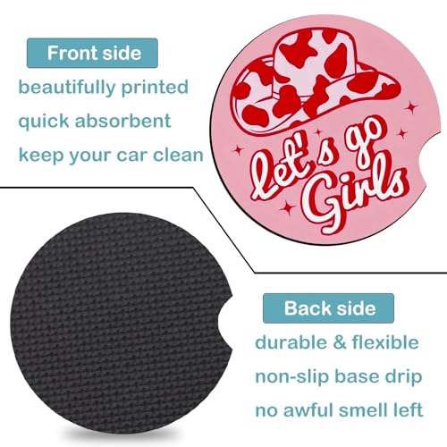 2 Pack Pink Cowgirls Car Cup Holder Coasters Universal Neoprene Coasters - color: Lets Go