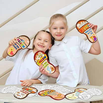 Dvbonike 24Pcs Jesus Walks with Us Sunday School Religious Coloring Crafts - color: Footprint