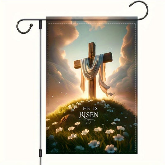 Easter Garden Flag He Is Risen Cross Design 12x18 Inch Double Sided Outdoor Yard Banner for Spring Christian Holiday Resurrection Sunday Church Decoration Home Outdoor Decor - color: Easter Sunrise Cross