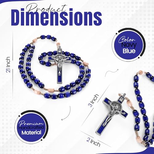 SANCTUM VERITAS Catholic Rosary Necklace | Large Italian Prayer Beads Gift - style: Navy Blue