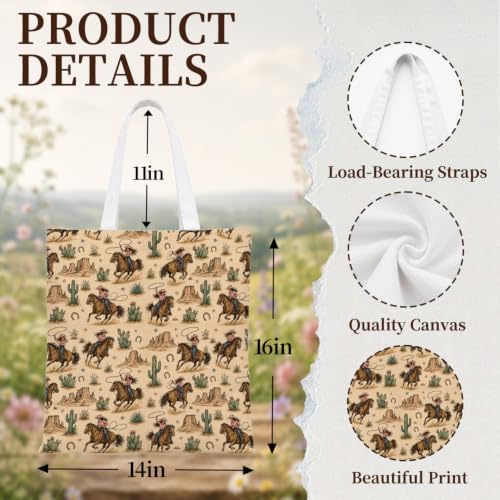 Western Cowgirl Canvas Tote Bag Cowgirl Gifts - color: Western Cowboy Theme 3