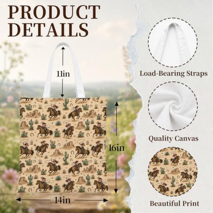 Western Cowgirl Canvas Tote Bag Cowgirl Gifts - color: Western Cowboy Theme 3