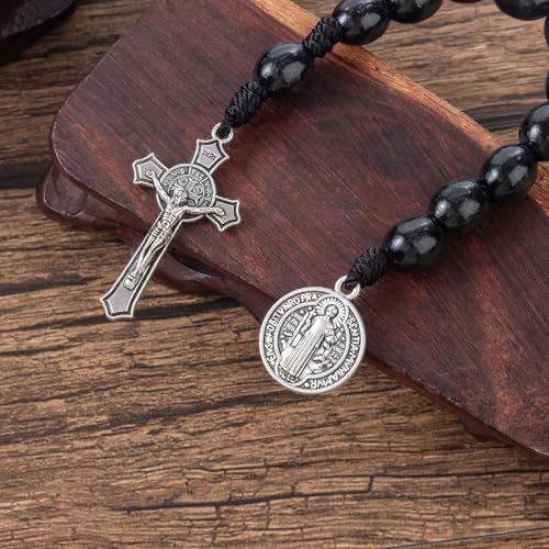 Rosary Beads Catholic - Handmade Wooden Rosaries, Wooden Bead Rosary Necklace, Metal Cross For Catholic Or Christian Gift - color: black (Pocket)