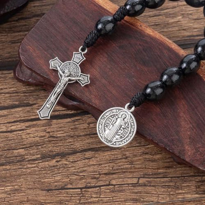 Rosary Beads Catholic - Handmade Wooden Rosaries, Wooden Bead Rosary Necklace, Metal Cross For Catholic Or Christian Gift - color: black (Pocket)