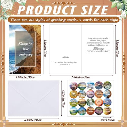 Motiskyy 80 Sets Christian Anniversary Cards with Scripture, Scenery