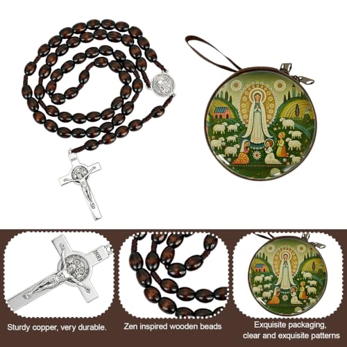 Wooden Catholic Rosary Beads, Rosarios Catolicos with Decorative Prayer Box - color: Brown (5)
