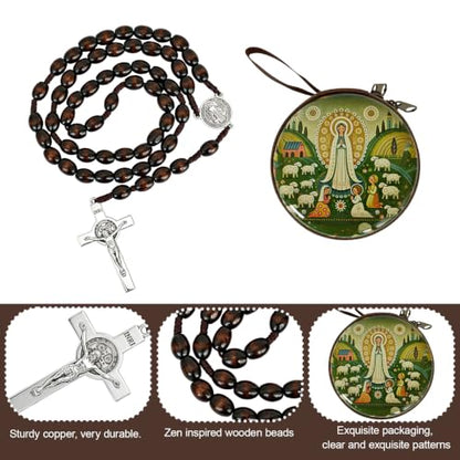 Wooden Catholic Rosary Beads, Rosarios Catolicos with Decorative Prayer Box - color: Brown (5)