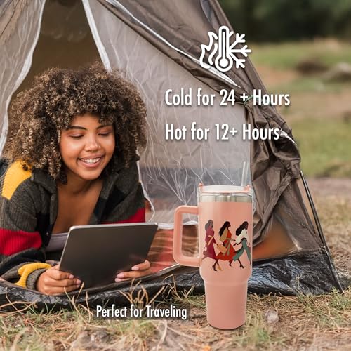 40oz Tumbler with Inspirational Quotes, African American Art, Handle, Straw & Twist-On Lid – Leak-Proof Insulated Drinkware for Black Women, Uplifting Gift - Woman with God - color: Woman with God