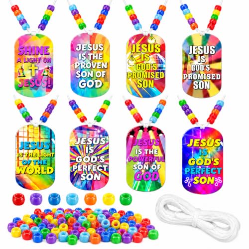 Cinrobiye 48 Pcs 2026 VBS Jesus Light Christian Necklace Craft Kit, DIY Bible Verse Necklace Making Set with Beads, Faith Necklaces Party Favors for Vacation Bible School, Church Events and Ministry - style: Jesus Light