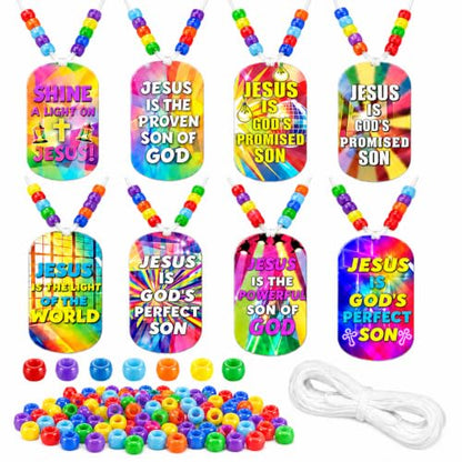 Cinrobiye 48 Pcs 2026 VBS Jesus Light Christian Necklace Craft Kit, DIY Bible Verse Necklace Making Set with Beads, Faith Necklaces Party Favors for Vacation Bible School, Church Events and Ministry - style: Jesus Light