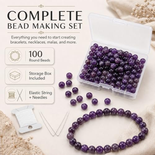 Cherry Tree Collection 100PCS 6mm Amethyst Round Bead Craft Kit - color: amethyst, size: 6mm