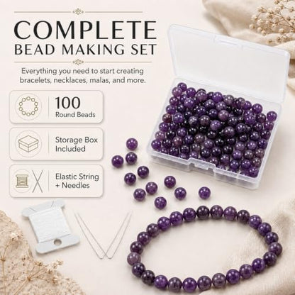 Cherry Tree Collection 100PCS 6mm Amethyst Round Bead Craft Kit - color: amethyst, size: 6mm