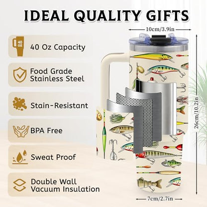 40 Oz Tumbler with Handle, Fishing Gifts for Men Dad Boyfriend - color: Fishing-White